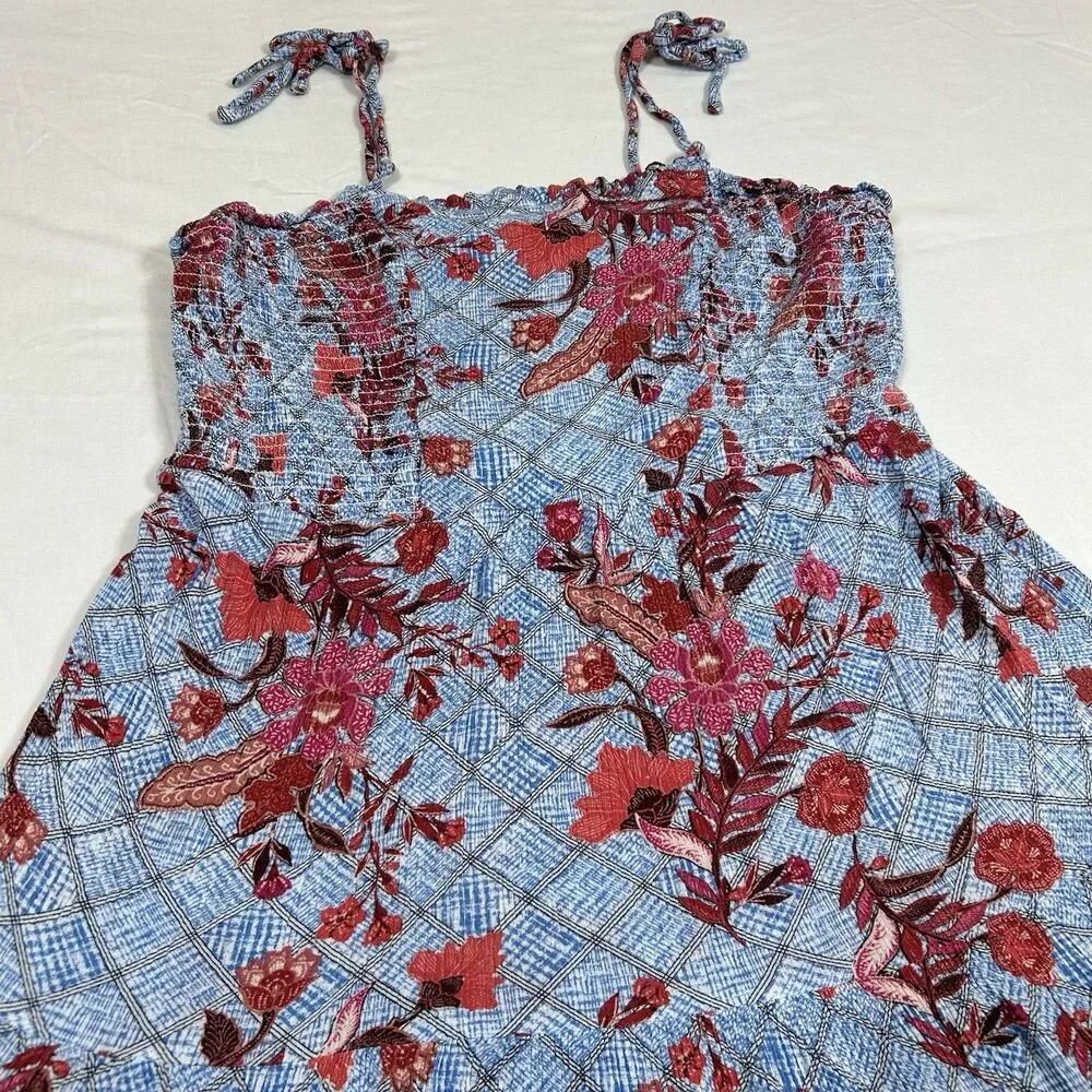 Knox Rose Plus Size XXL Spaghetti Sundress Blue Red Floral Midi Smocked Colorful - Picture 3 of 15